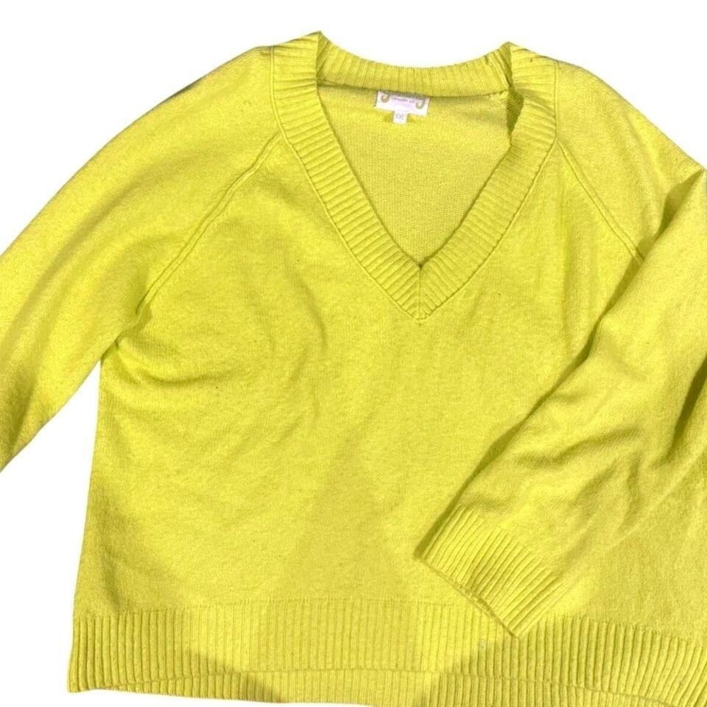 Yummy‎ Sweater Co Neon Yellow V-Neck Pullover Knit Sweater XXL Raglan Sleeve